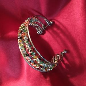 Silver Tone Beaded Cuff Bracelet